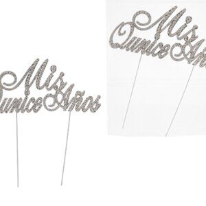 Large Silver Metal Mis Quince Años Rhinestone Cake Topper Party Decoration